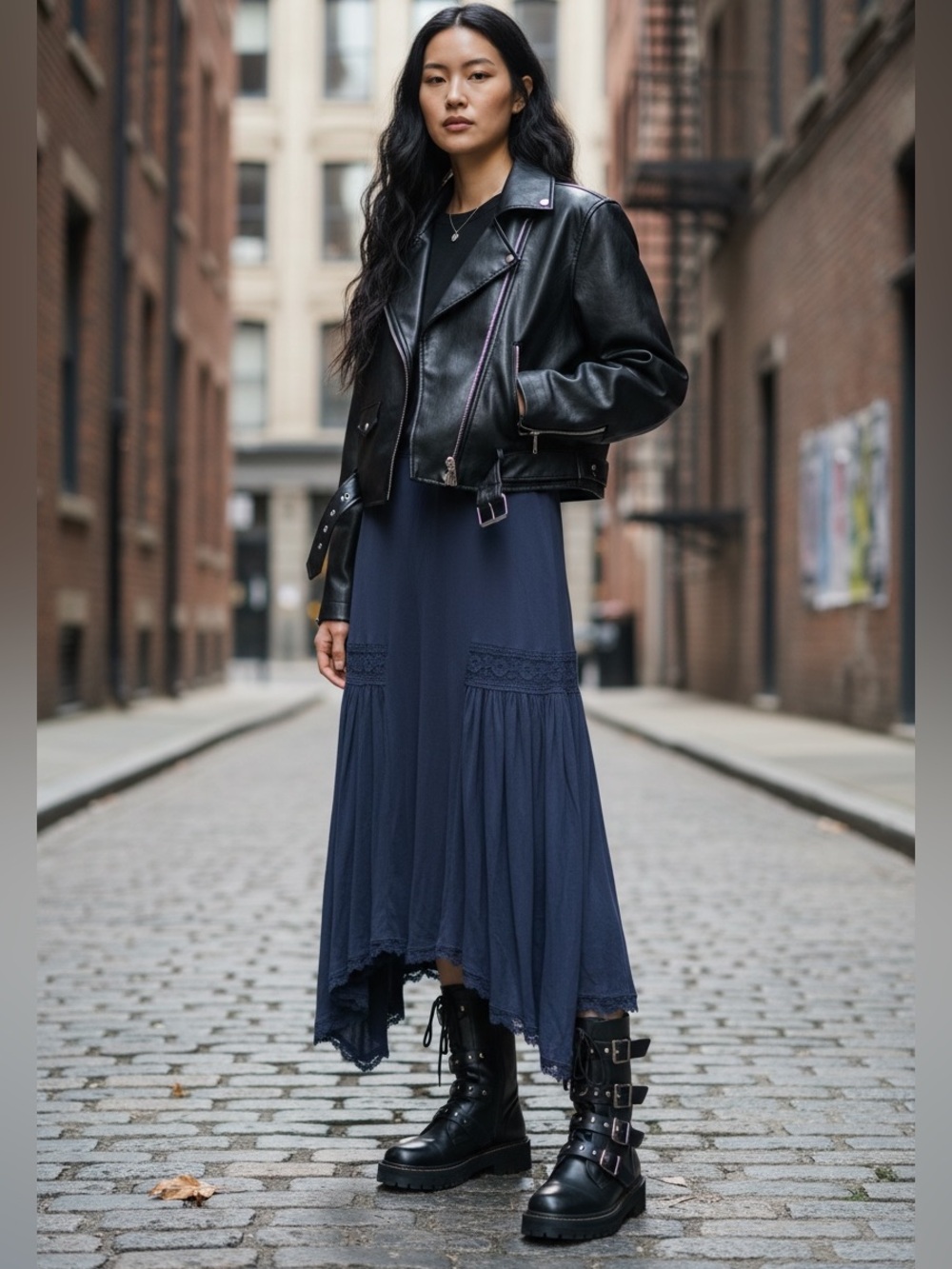 Vintage Heart Soul Black High-Low Asymetrical Maxi Skirt with Lace Panels